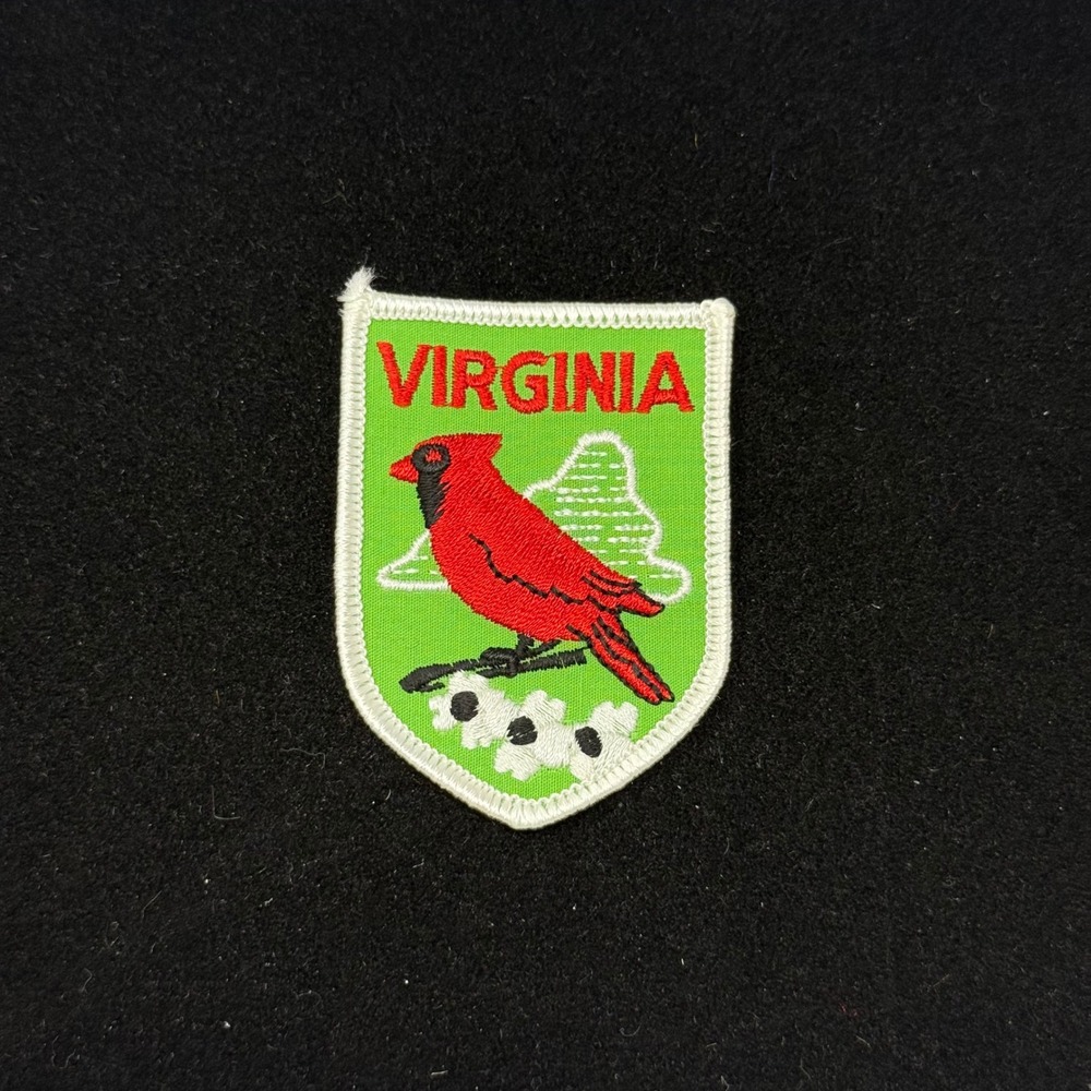 Vintage Virginia State Souvenir Patch Cardinal Bird Dogwood Flower Green Shield